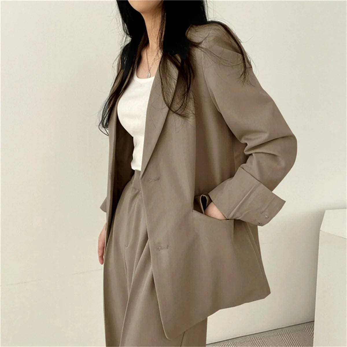2025 Autumn New Women's Clothing Suit Jacket Casual Pants Set Wide Leg Suit Pants Elegant Office Lady Business Suit Set Blazers
