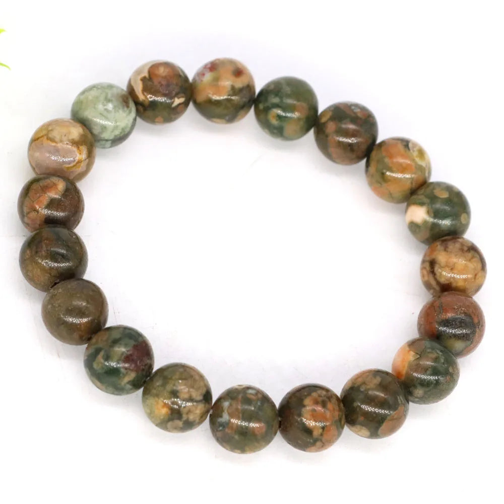 Women Men Bracelet Natural Rainforest Jasper Crystal Round Beads Wrist Chain Chakra Healing Energy Stretch Charm Strand Jewelry