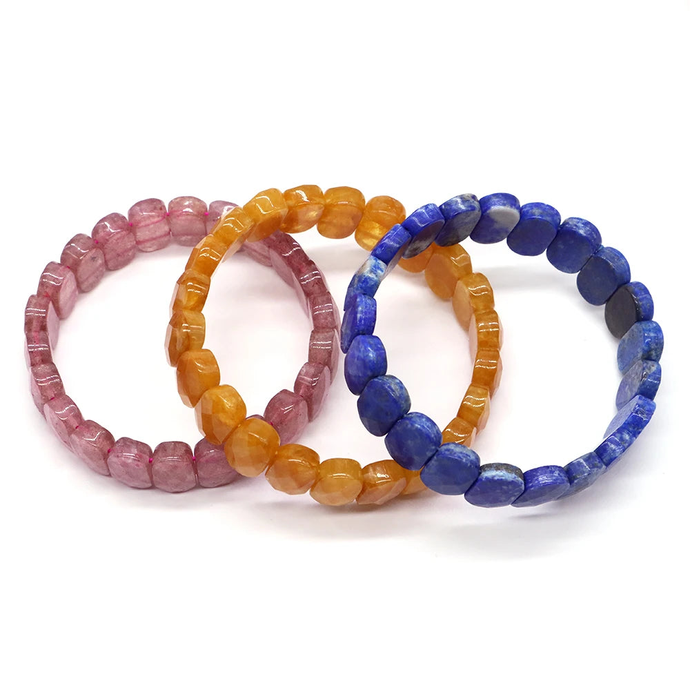 8x14mm New Natural Cut Square Beads Strand Elastic Bracelets Amethyst Healing Crystal Energy Rectangle Bangle Women Jewelry Gift