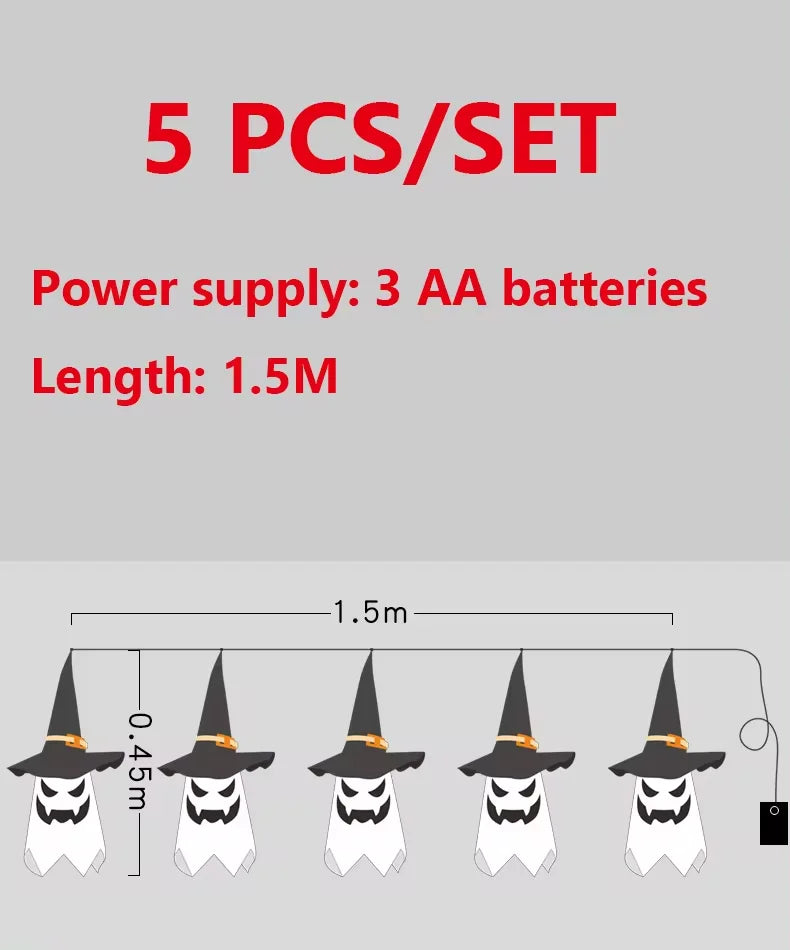 Halloween Courtyard Decorations LED Flashing Wizard Hat Lights Hanging Ghost Halloween Party Decorations Home Bars Horror Props
