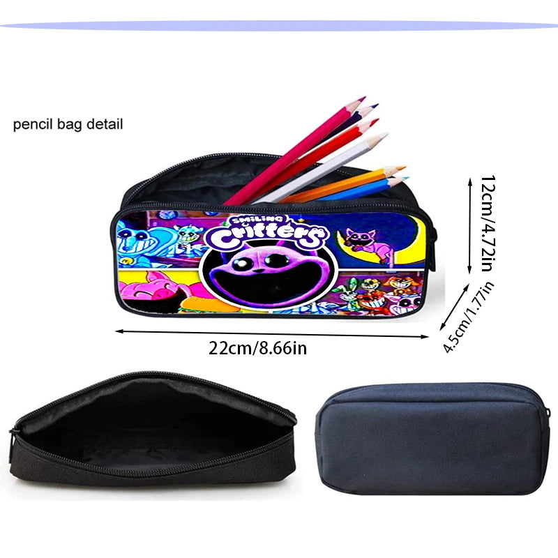3pcs Set Smiling 3D Critters School Backpack with Pencil Bag Shoulder Bags Large Capacity Cartoon Amine Game Child Backpack