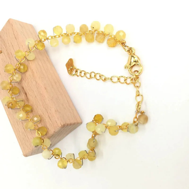 Gold Color 4MM Natural Stone Tourmaline Crystal Quartz Bracelet on Hand for Women Jewelry Party /Wedding Luxury Gift Handwork