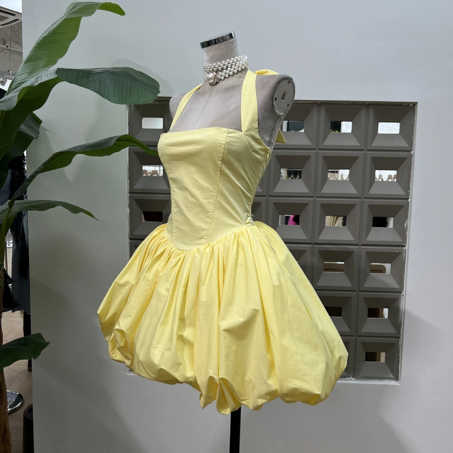Yellow Sequar Collar Sleeveless Party Short Dress for Women 2025 Summre New Elegant High Waist Evening Dresses Women's Clothes