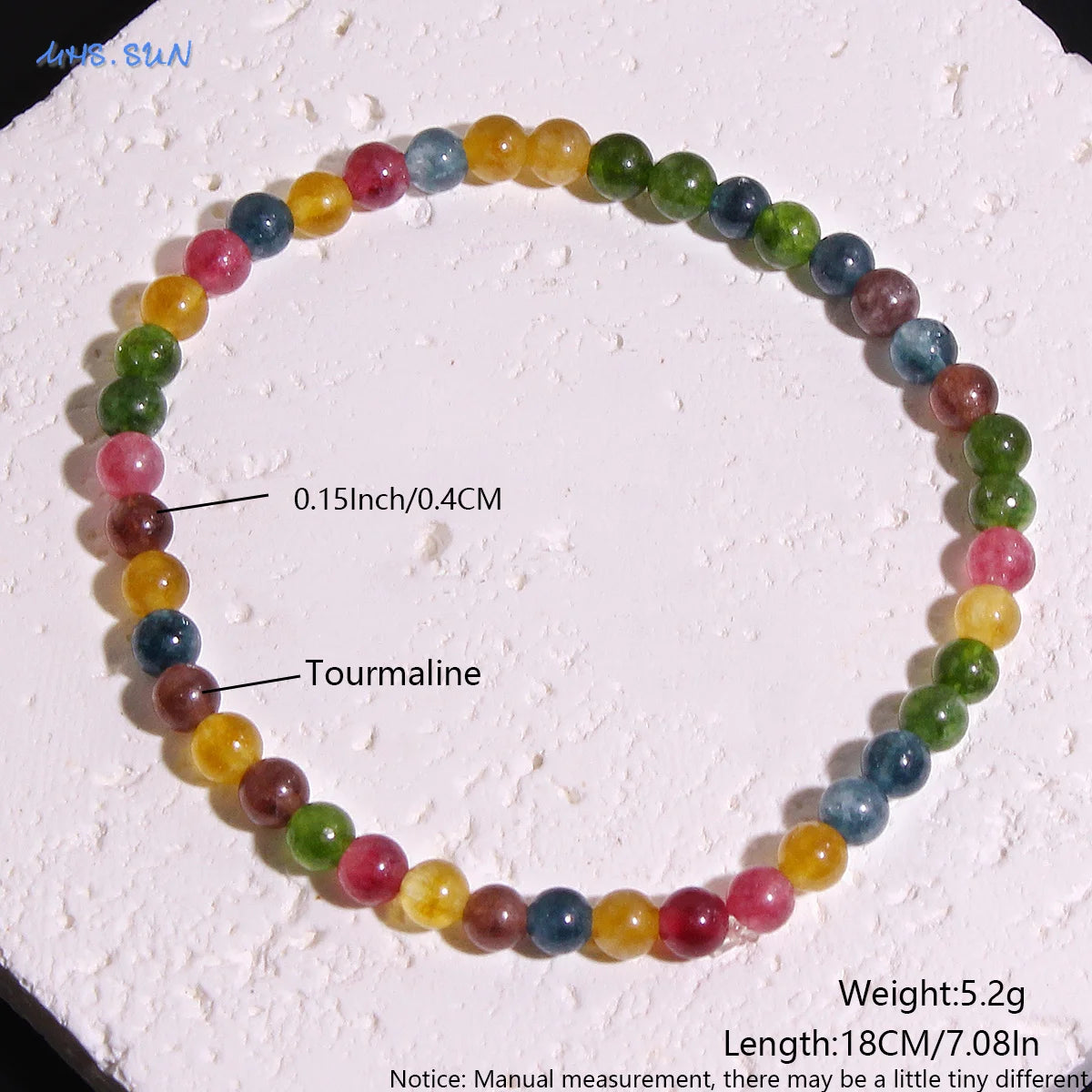 MHS.SUN Fashion Tourmaline Bracelet Colorful Natural Healing Energy Yoga Women Elastic Beaded Bracelet Jewelry Birthday Gifts