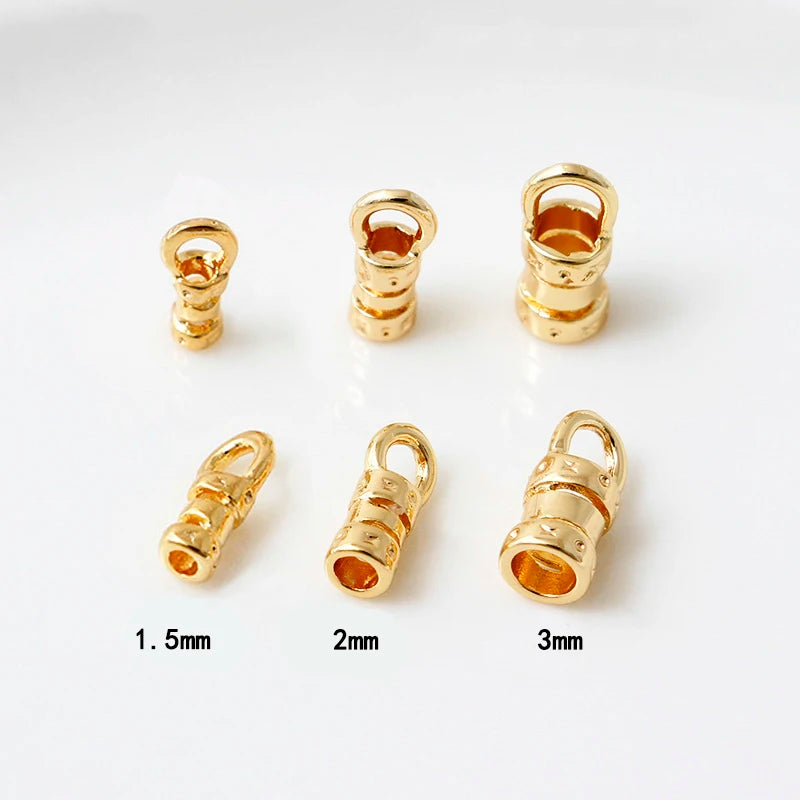 20Pcs Brass 18K Gold Plated Crimp End Caps with Loop Cord Tube Barrel Ends Cap for Leather Cords And Chains Diy Jewelry Making