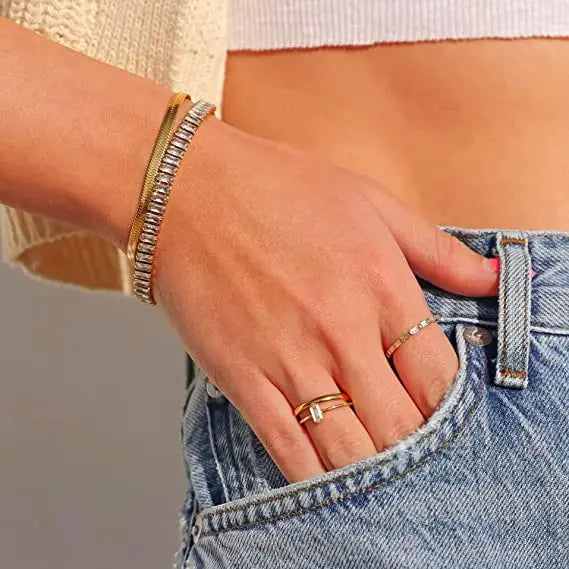 Rainbow Crystal Tennis Bracelets for Women Kpop Silver Color Friend Gifts Colorful Zirconia Bangle Chain on Hand Jewelry H167-M