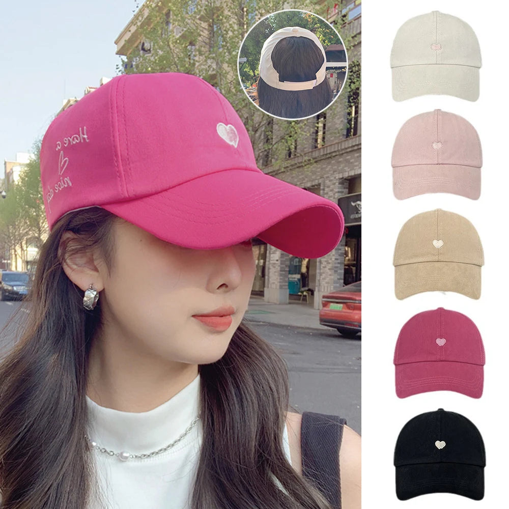 Y2K Sweet Bright Pink Rose Red Women Summer Hat Sun Cap Adjustable High Ponytail Baseball Caps Sun Protection Visor Hat Golf Cap