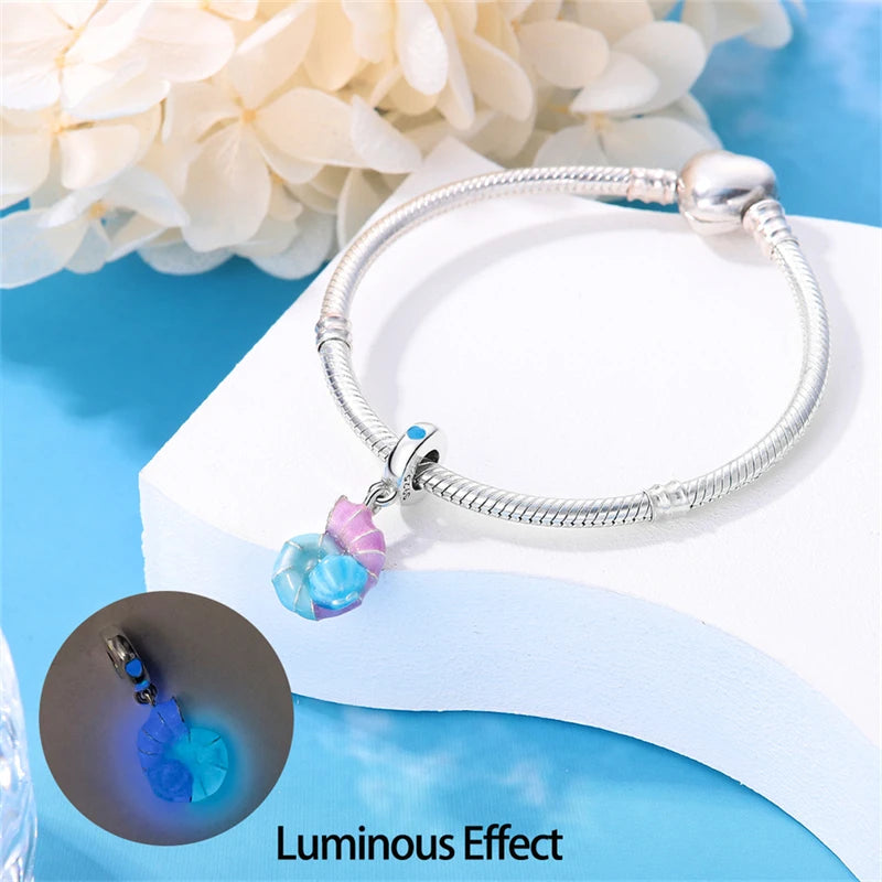 New 100% 925 Sterling Silver Ocean Luminous Sea Turtle Dolphin Octopus Charms Beads Fit Qikaola Original Bracelets DIY Jewelry