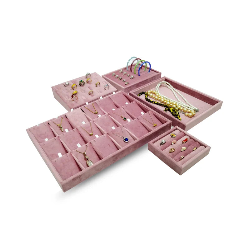 High End Pink Velvet Jewelry Display Props Ring Earrings Holder Necklace Bracelet Tray Organizer Jewelry Store Window Display