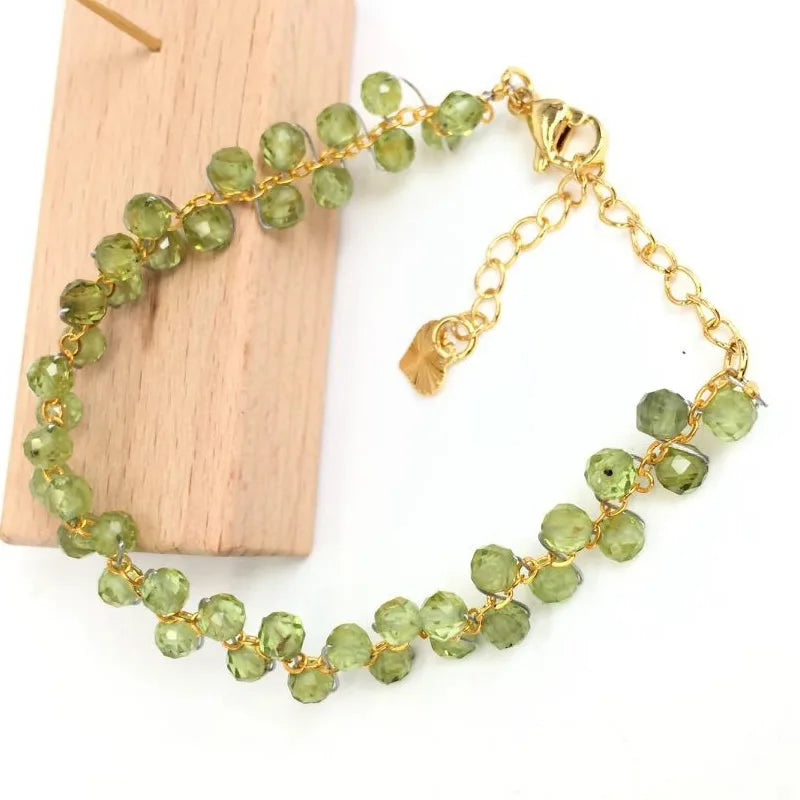 Gold Color 4MM Natural Stone Tourmaline Crystal Quartz Bracelet on Hand for Women Jewelry Party /Wedding Luxury Gift Handwork