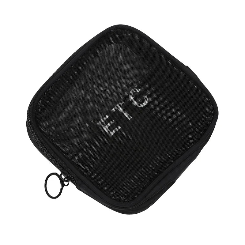 Transparent Mesh Makeup Bag Women Travel Toiletry Wash Cosmetic Bag Storage Case Letter Printed Zipper Make Up Bags 3 Size