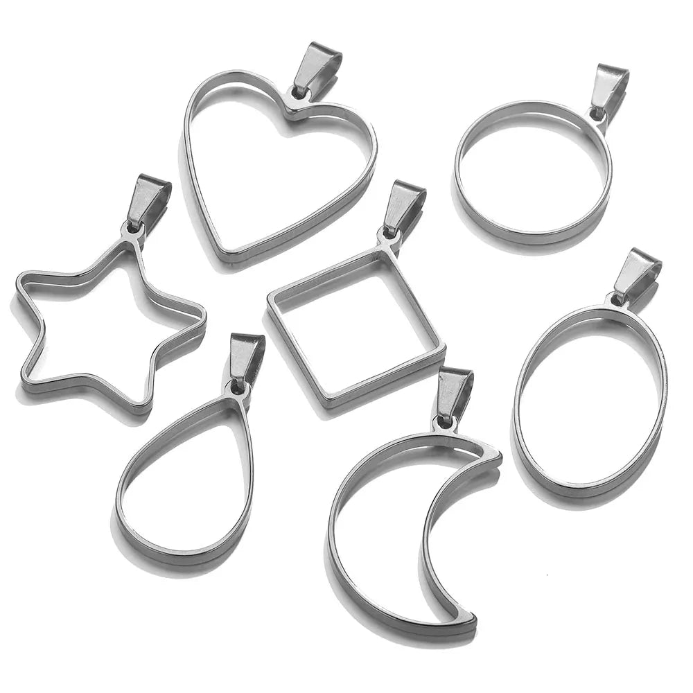 5pcs Stainless Steel Heart Square Silicone Mold Charm Frame Bezel Pendant Base Diy UV Resin Cameo Blanks Earrings Jewelry Making