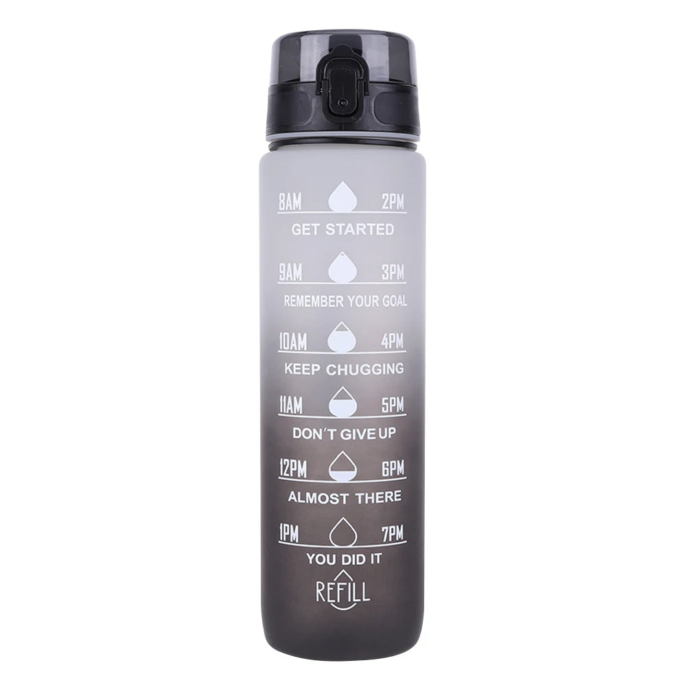 1000ml Motivational Water Bottle with Handle Frosted Gradient Cup Large Capacity Time Scale Water Cup for Fitness Yoga