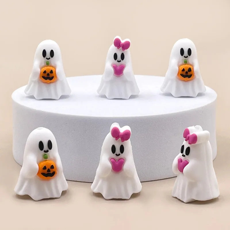 20pcs Halloween 3D Silicone Beads Stereo Ghost Shape For Jewelry Making DIY Pen KeyChain Necklace Accessories Silicone Beads