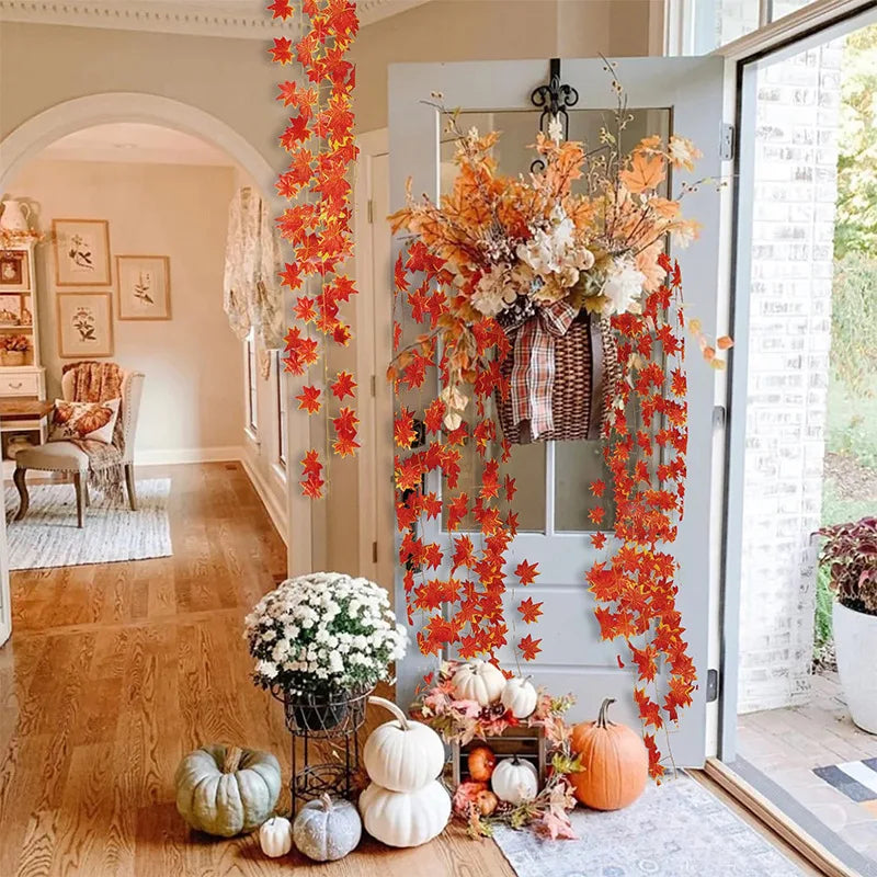 5/10Pcs 230CM Autumn Artificial Maple Leaves Vine Fake Plant Leaf for Home Decor Garden Halloween Decoration Outdoor Ornament