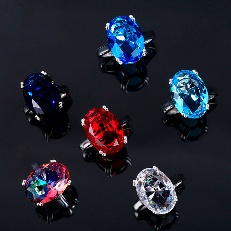 Fashion Big Oval AAAAA Zircon Rainbow Gemstone 13*18MM Multicolor Tourmaline Wedding Ring Bridal Jewelry Engagement Party Gift
