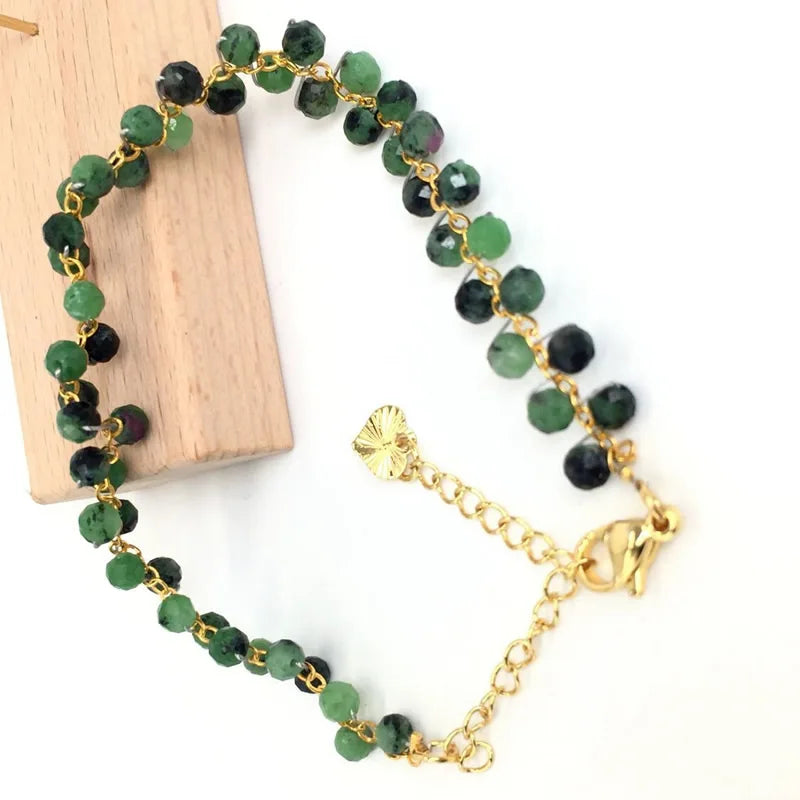 Gold Color 4MM Natural Stone Tourmaline Crystal Quartz Bracelet on Hand for Women Jewelry Party /Wedding Luxury Gift Handwork