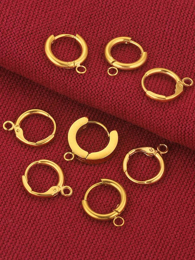 10pcs Stainless Steel Round Earrings Hooks Clasps Earring Post Components Parts Ear Ring for Making Supplies Women DIY Findings