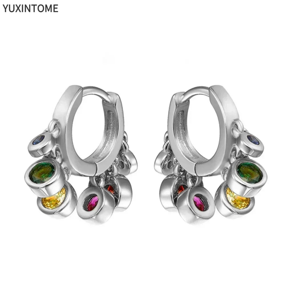 Colorful Crystal Earrings 925 Sterling Silver Ear Needle Stud Earrings for Women Cross Dangle Earrings Party Wedding Jewelry