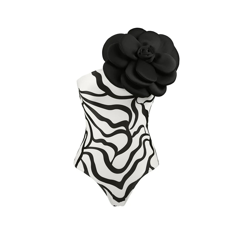 Sexy One-Shoulder Ruffled Print Floral Swimsuit Bikini Set Single Piece Micro Monokini Sexy Swimwear For Girls Summer Beachwear