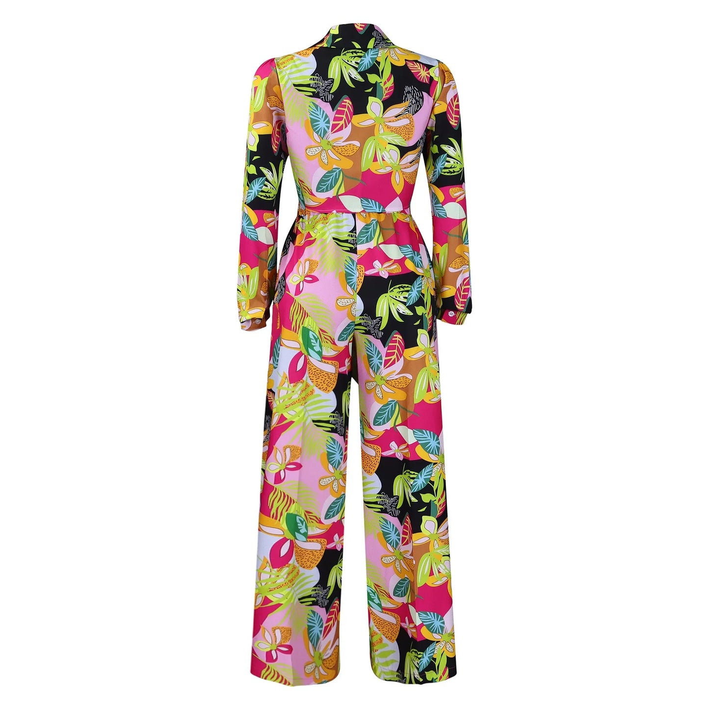 Women 2 Pieces Printed Pants Sets Blouse & Wide Leg Pants Floor Length Fashion High Street Wear Female Two Pieces Matching Sets