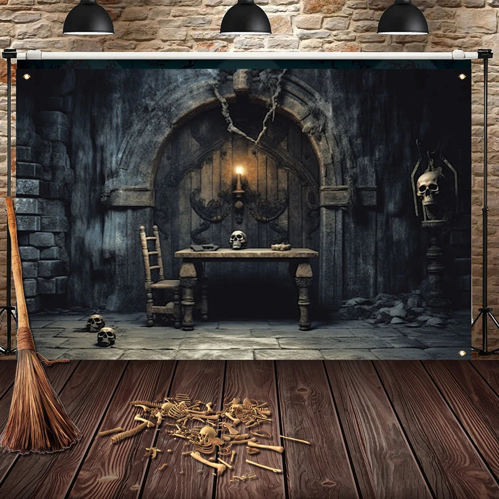 1 piece, Halloween polyester decorative banner, retro dungeon photography background cloth, Halloween happy horror thriller