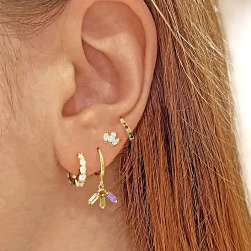 Colorful Crystal Earrings 925 Sterling Silver Ear Needle Stud Earrings for Women Cross Dangle Earrings Party Wedding Jewelry