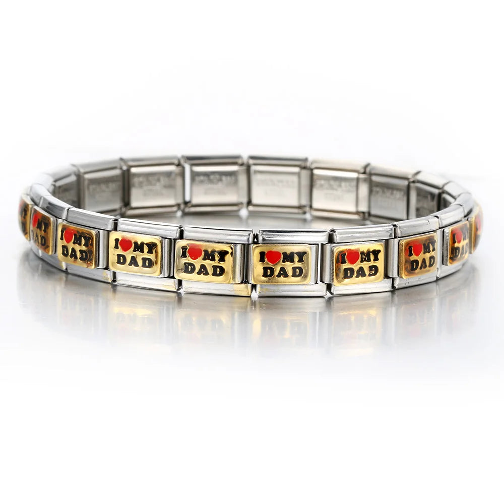 Rainbow Love Smile Italian Charm Bracelet Stainless Steel Elastic Hand Chain Link Making DIY Jewelry Gifts For Women Men Bangle