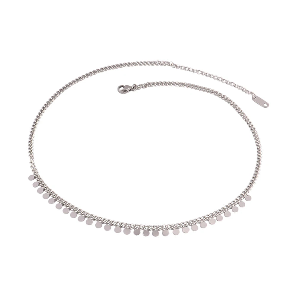 Trendy Stainless Steel Necklace For Women Gold Silver Color Round Geometric Pendant Necklace Choker Snake Chain Necklace Jewelry