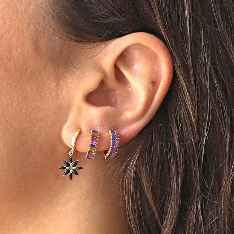 Colorful Crystal Earrings 925 Sterling Silver Ear Needle Stud Earrings for Women Cross Dangle Earrings Party Wedding Jewelry