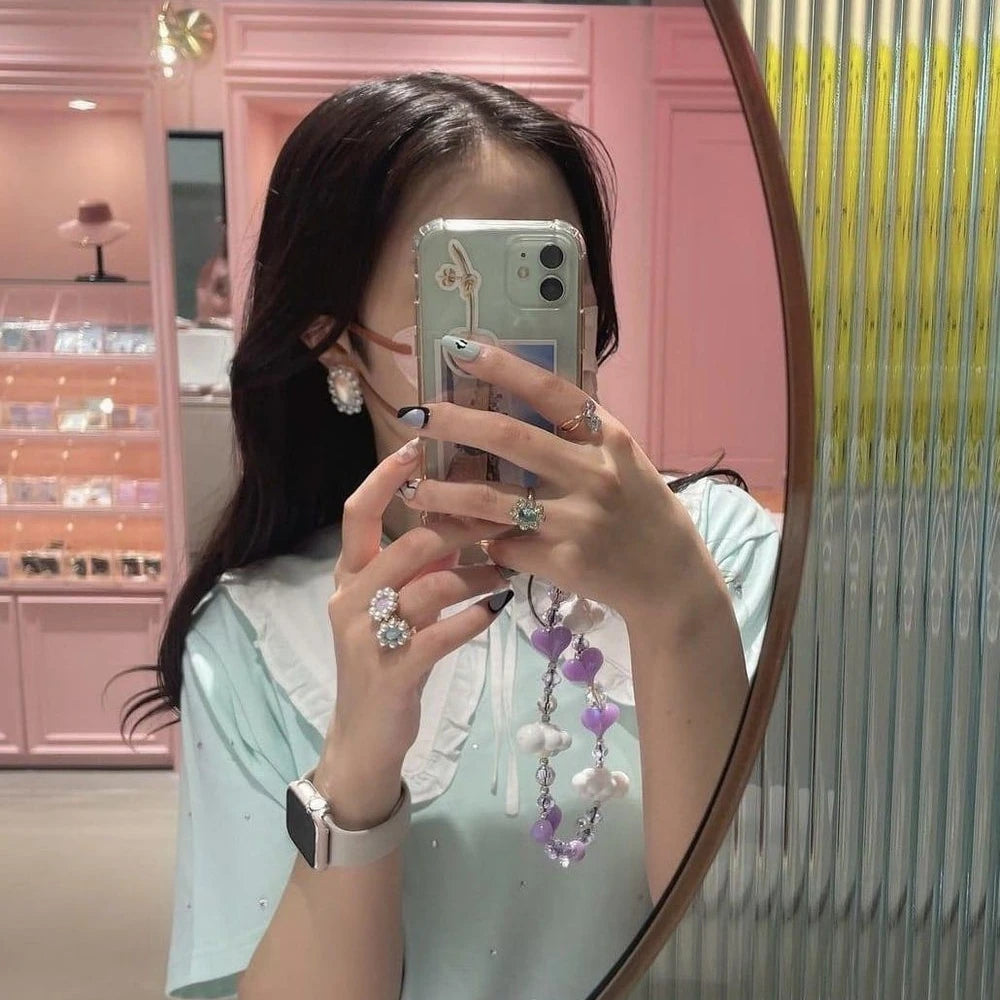 HERLOOK Love Heart Phone Straps Clouds Phone Charm Y2K Accesories String for Cellphone Jewelry