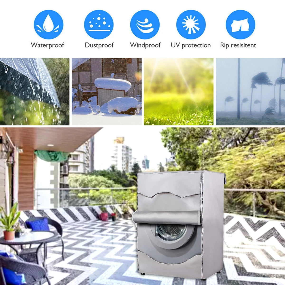 1PC Waterproof Dustproof sun protection dryer Cover Household Protective cover Washing machine cover Laundry Silver Coated Cover