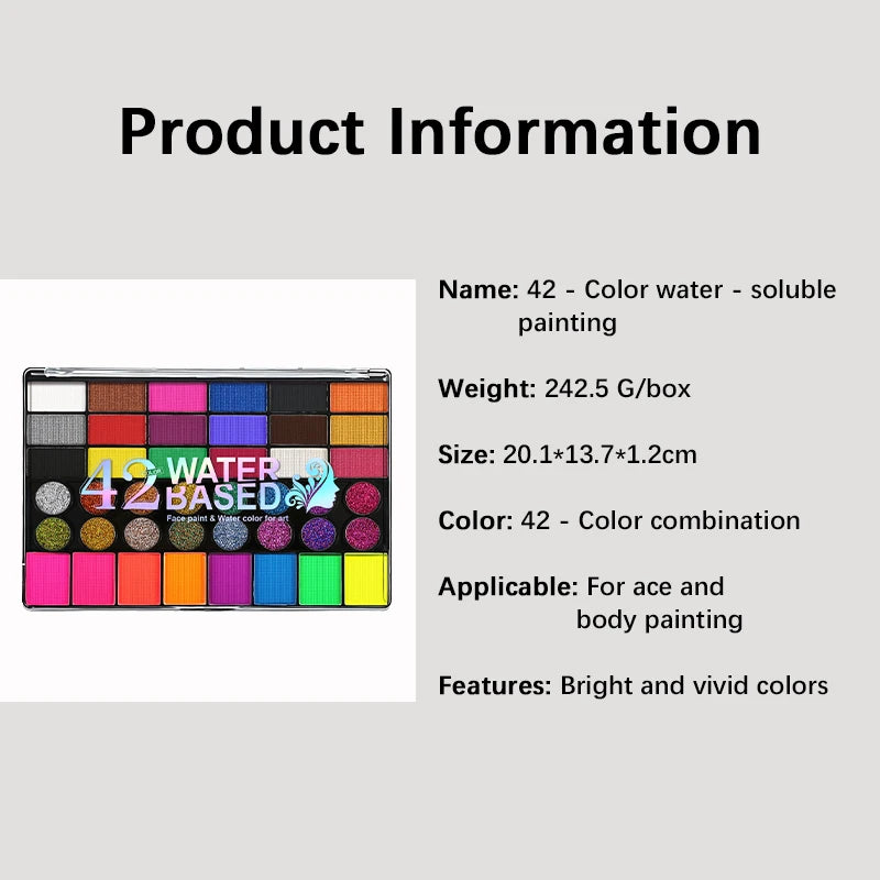 42-Colors Water-Based Face & Body Painting Kit,UV Neon Glitter Fluorescent Paint Makeup,Face Body Paint Art Festivals Halloween