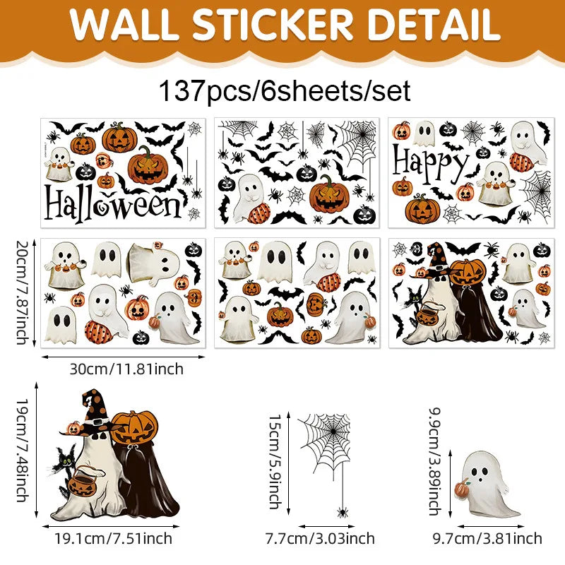 Halloween Window Decoration Stickers Ghost Scene PVC Self-Adhesive Glass Clings Holiday Atmosphere Decor Clearance Sale Set