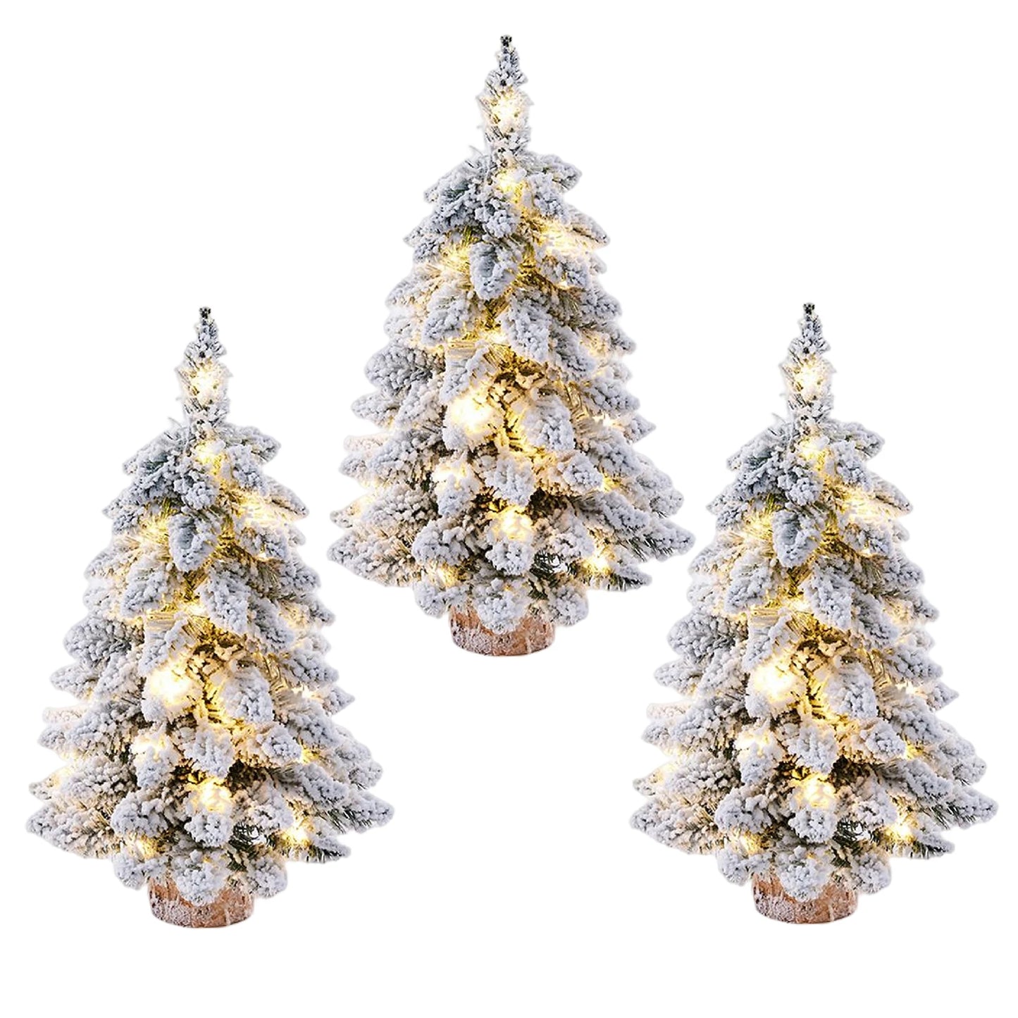 Christmas Tree Tabletop Figurine Snow Flocked with LED Lights Home Table Desk Decor Warm Christmas Gift Ornament Artificial