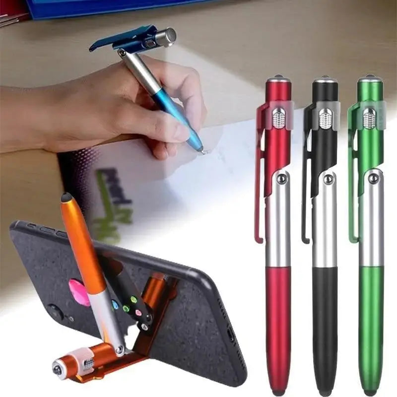 2025 4 In 1 Multifunction Ballpoint Pen With Led Light Folding Phone Holder Touch Screen Stylus Office School Student Stationery