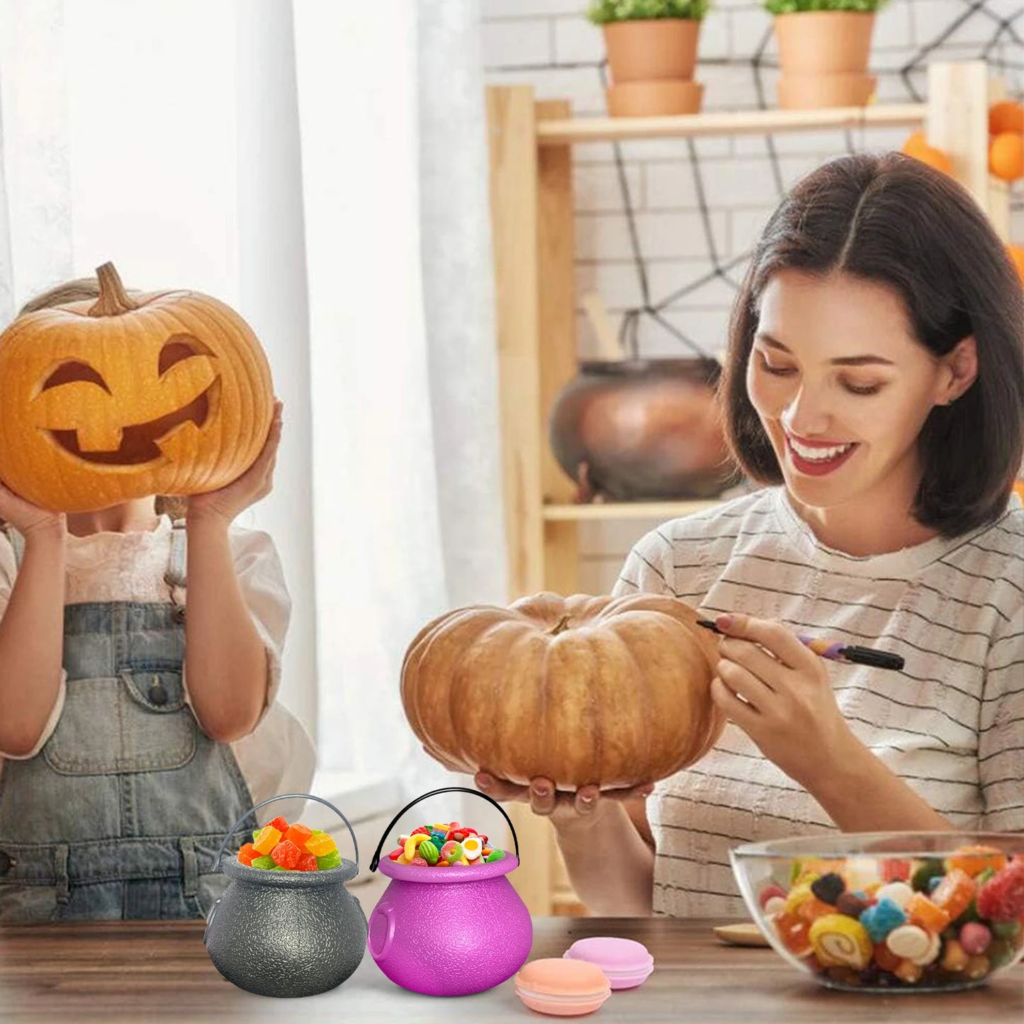 Mini Purple/pink/gray Witch Kettle Candy Plastic Cauldron Holder Halloween Party Prop Tool