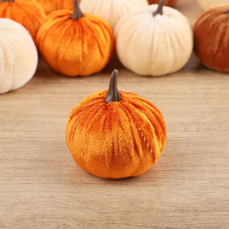 1set Artificial Flannel Pumpkin Models for Autumn Fall Thanksgiving Halloween Party Table Decoration Home DIY Craft Wreath Gifts
