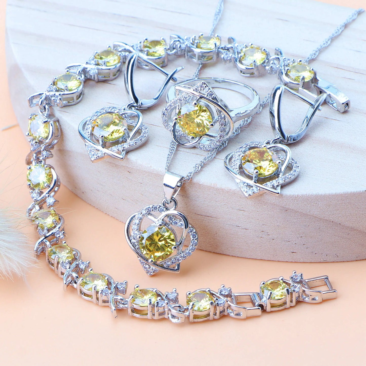 Natural Magic Rainbow Zircon Jewelry Sets Bridal Luxury Bracelets Earrings Rings Pendant Wedding Necklace Set For Women Jewelry