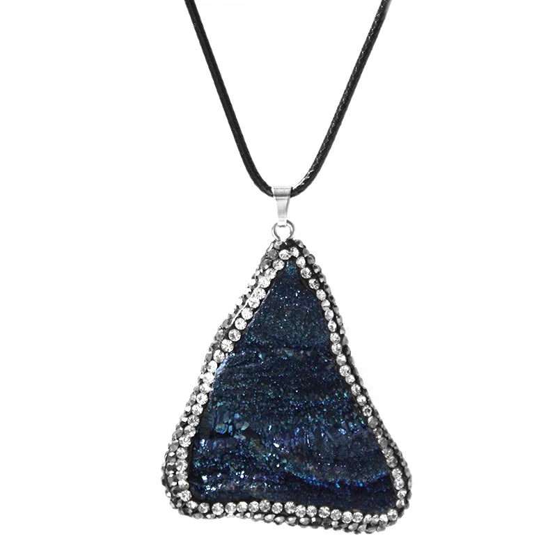 Micro Inlay Rainbow Sun Agate Galaxy Necklace for Women Ladies Irregular Rough Stone Pendant Reiki Healing Crystal Jewelry