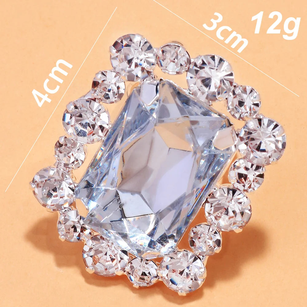 2025 Exaggerate Oversize Transparent Square Crystal Ring for Women Fashion Party Rhinestone Cocktail Ring Open Hand Jewelry