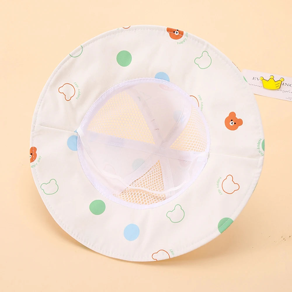 Baby Fisherman Hat Cartoon Bear Mesh Summer Bucket Hats Sun Protection Windproof Boys Girls Caps For Kids 2-6 Years