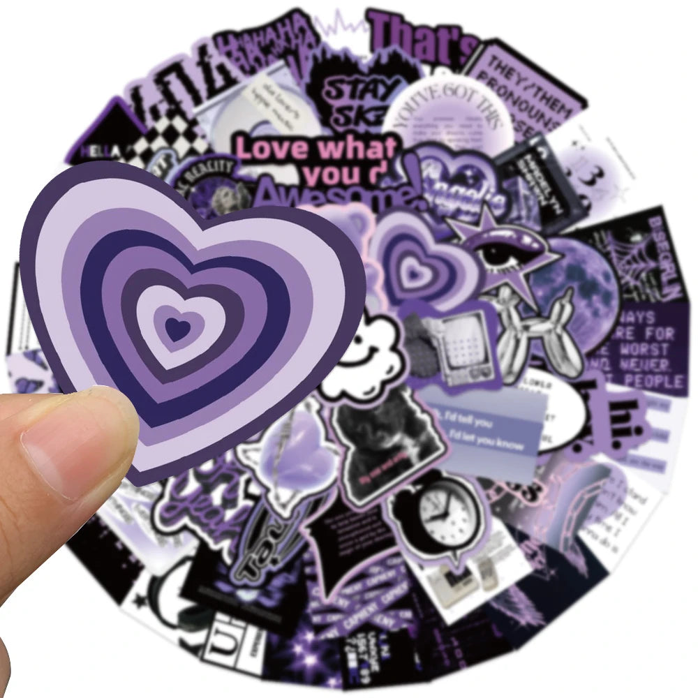60PCS Y2k Dark Purple Cool Girl Stickers Decal DIY Decoration Suitcase Scrapbooking Phone Laptop Stationery Cute Kid Toy Sticker