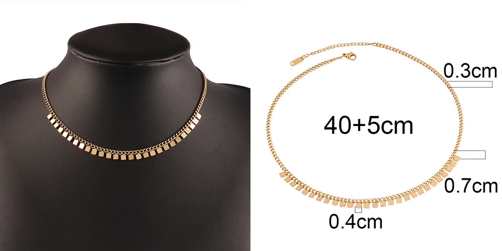 Trendy Stainless Steel Necklace For Women Gold Silver Color Round Geometric Pendant Necklace Choker Snake Chain Necklace Jewelry