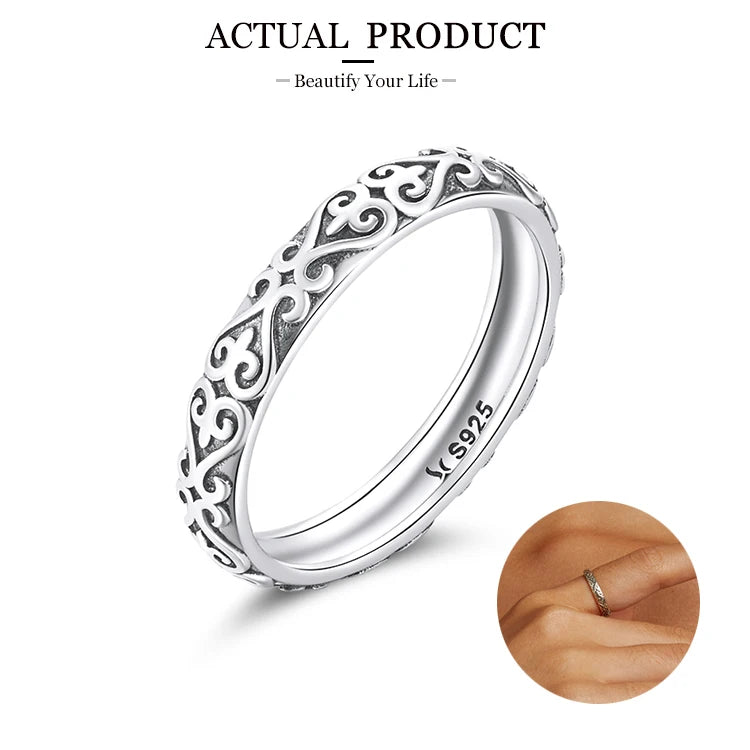 WOSTU European 925 Sterling Silver Simple Rings For Women Wedding Engagement Heart Rings With Zircon Original Female Jewelry