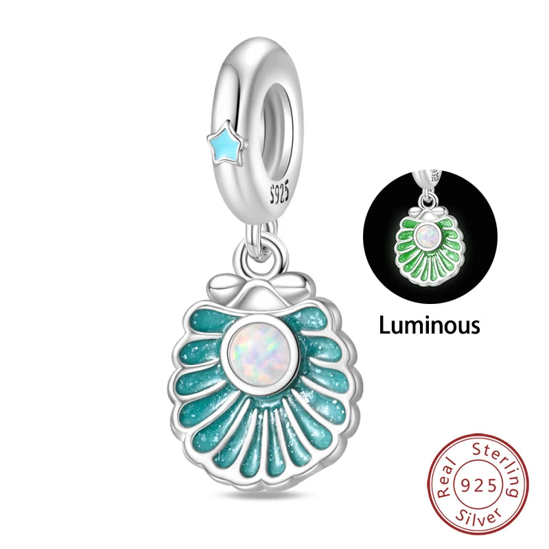 New 100% 925 Sterling Silver Ocean Luminous Sea Turtle Dolphin Octopus Charms Beads Fit Qikaola Original Bracelets DIY Jewelry