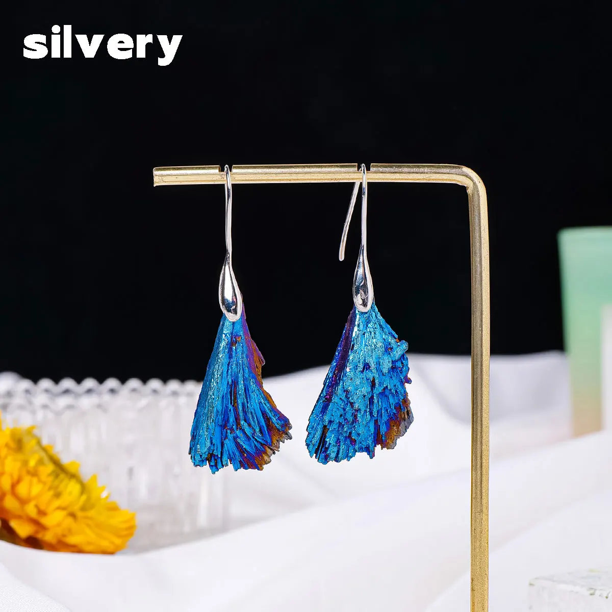 Natural Blue Tourmaline Crystal Earrings Reiki Healing Stone Increase charm Health Amulet for Girl Womans Charm Gifts