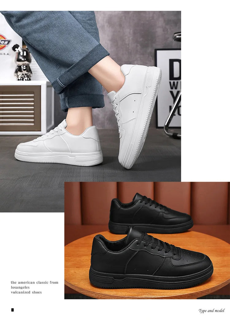 White Casual Sneakers for Men Leather Shoes Fashion Male Mens Tenis Autumn Platform Breathable Flat Man Running Sport Shoes 2024