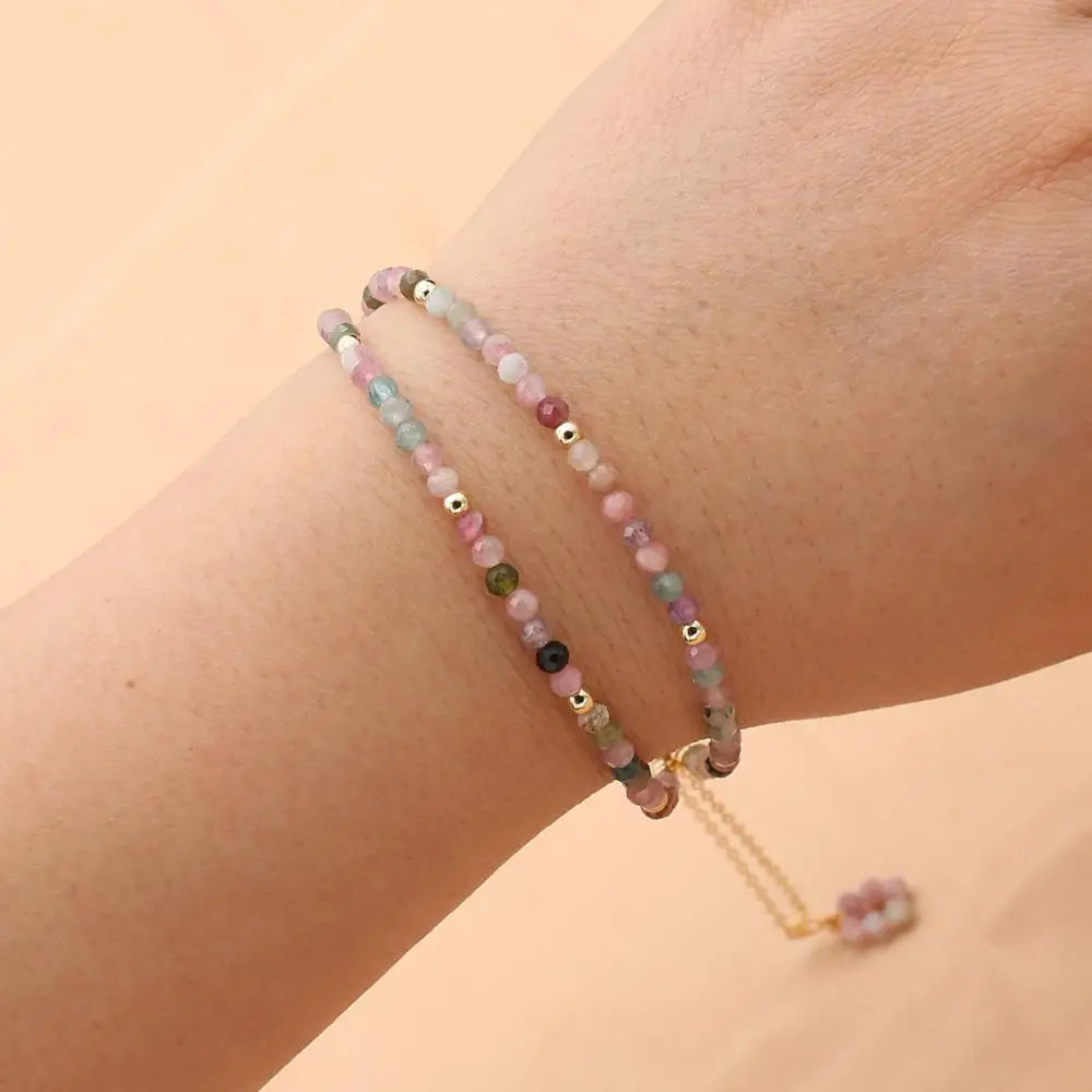 3MM Tourmaline Bracelets Double Layered Bohemian Colorful Crystal Beaded Bracelet Handmade Women Pulseira Fashion Jewelry