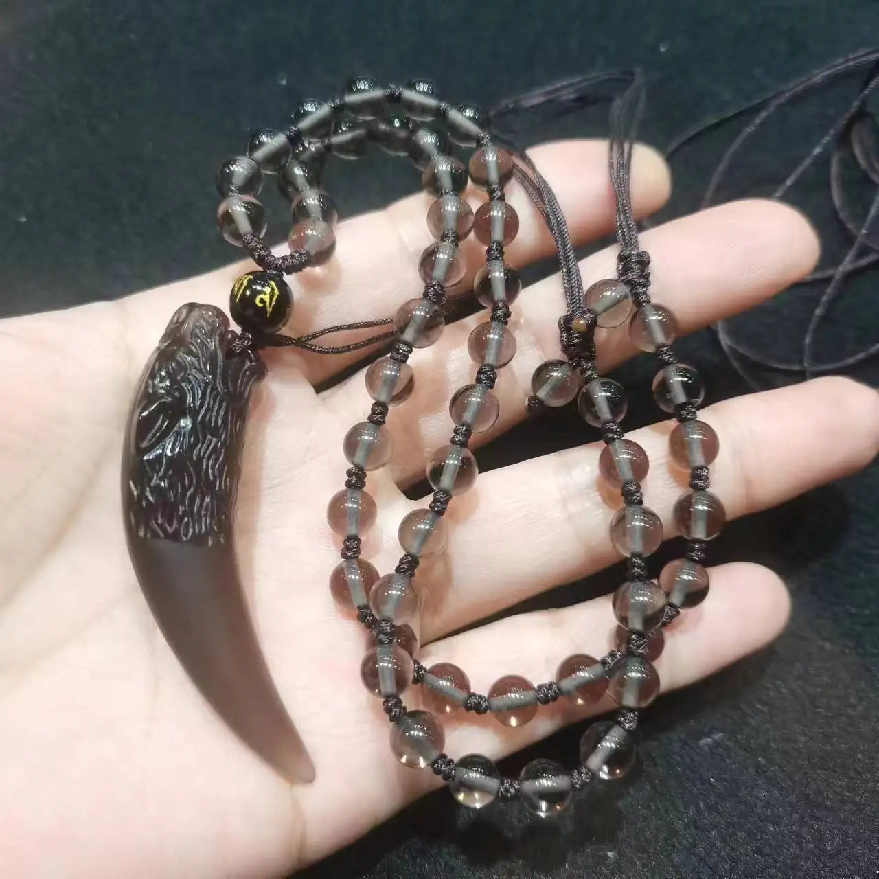 Retro Ice Obsidian Wolf Tooth Pendant for Men Couple Necklace Natural Energy Stone Crystal Amulet Sweater Chain Necklace Jewelry
